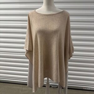 Kinross Cashmere Poncho Sweater Women One Size Beige Colorblock